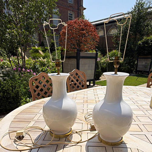 Pair white ceramic table lamps - ceramic,