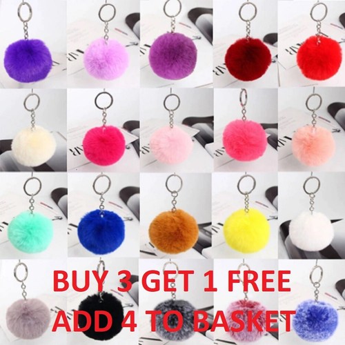 Fluffy soft pompom keyring - fluffy,