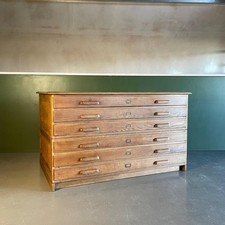 VINTAGE INDUSTRIAL MIDCENTURY PLAN CHEST ARCHITECT 6 DRAWERS WOODEN HANDLES#4709