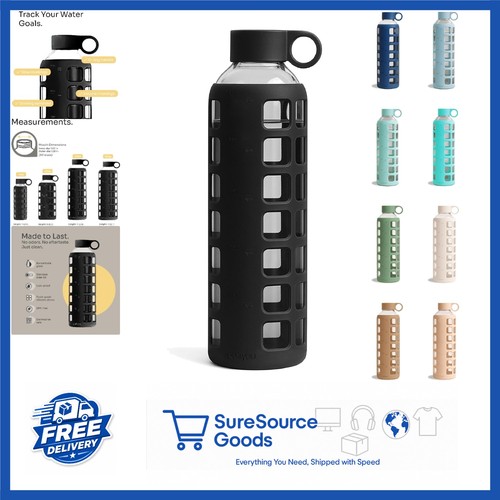 Reusable glass water bottle - water,
