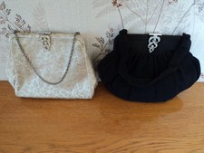 2 x Vintage Evening Dress Ladies Handbags. 1940s.  Diamante Clasps. TV Film Prop