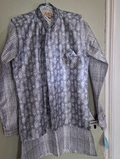  3 Piece Set Men’s Cream Wedding Kurta Pakistani Indian Ready Made Sherwani