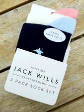 2 PAIRS Womens JACK WILLS Short Ankle Socks Navy Off White 4-7.5 36.5-41