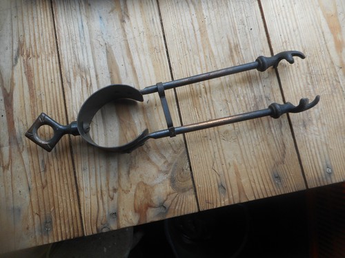 Old pair copper coal tongs - pair,