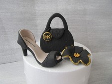 Edible Handmade Shoe, Handbag, Flower Fondant Sugar Paste Cake Topper (Black)