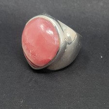 Vintage Sterling Silver Rhodochrosite Ring Size L Large Cabochon Stone 26.7g