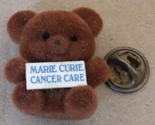Marie Curie Brown Teddy Bear Velvet Lapel Pin Badge Cancer Care Charity 