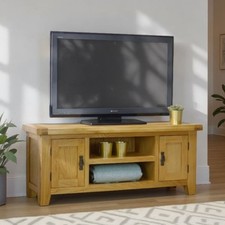 Cotswold Oak Large TV Stand / 120cm Fully Assembled 2 Door TV Cabinet Storage