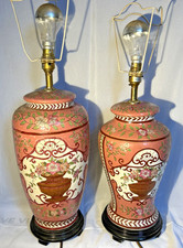 2 x MID PINK ORIENTAL CERAMIC LAMP BASE  Ginger Jar Table Lamps made in China