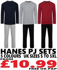Mens Pyjamas Hanes Long Sleeve Long PJ Sets 5 Colours Sizes S - XXXXXL Brand New