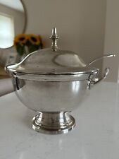 Antique English Silver Plated Large Lidded Tureen Pot W/Ladle Spoon - Circa 1940