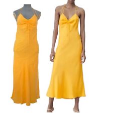 Zara Slip Dress Midi Satin Effect Ruched Tangerine Bloggers Backless Party XS