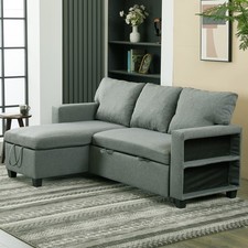 Soft L-Shaped Sofa Bed Couch w/ Pull Out Sleeper Bed &Storage Sectional Sofa Bed