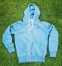 Superdry Essential Logo Orange Label Zip Up Winter Hoodie UK Small Blue