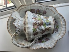 Large Pottery Water Jug/Ewer And Wash Bowl Flower Design