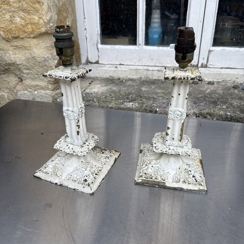 Pair antique brass column - brass,