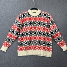 VTG jumper hand knitted wool blend heart club diamonds spade playing card medium