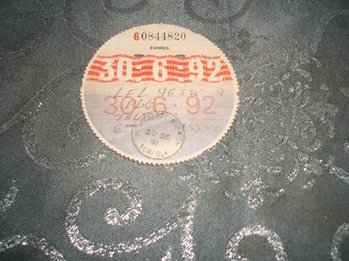 Tax disc 92 - disc..., 30/06/92...used