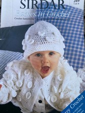 Sirdar Book 269 Babies in Crochet Hats, Cardigans, Beret, Blanket, Dress, Shoes