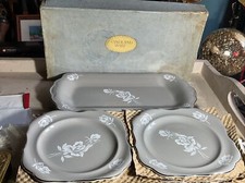 Vintage Sandland  Ware Grey 6  plates with Serving Tray ,bright floral Roses