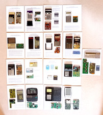  12 Vintage calculators +4 Organisers+HandPC Dismantled & displayed on A4 cards 