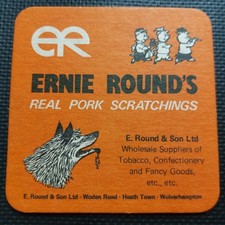 Ernie Rounds Pork Scratchings Beer Mat. Wolverhampton. Uk Cat No 01.