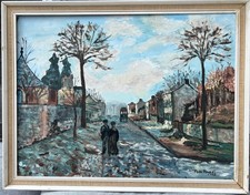 Oil Painting Northern Art Street Scene With Figures Beautifully Haunting Art