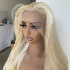 Long Straight Platinum blonde Lace Frontal Wigs Heat Resistant Synthetic Hair