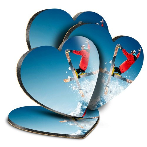 Heart mdf coasters - heart, ski