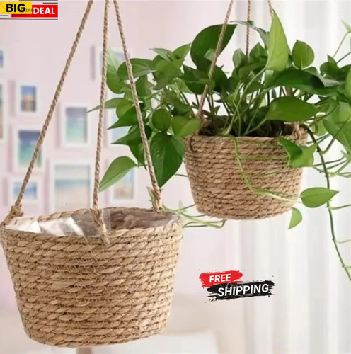Hanging plant basket jute rope - hanging,