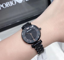 EMPORIO ARMANI AR11245 LUXURY BLACK CRYSTAL DIAL STAINLESS STEEL LADIES WATCH UK