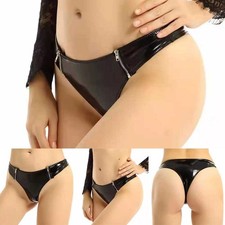 Sexy Black PVC Zip Thongs G