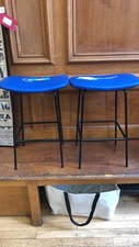 Kandya Mid Century Stools Reupholstered In New Blue Leatherette