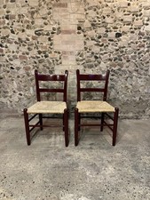 Stunning Pair of Continental/Scandinavian Mid-Century Rush Seated Dining Chairs