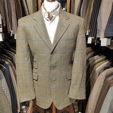 Vintage Mens 40s DAKS Check Preppy Tweed Suit Jacket Blazer Windowpane Wool V