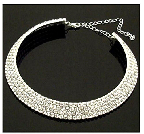 Silver crystal choker necklace - silver,