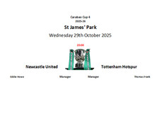 Newcastle United v Tottenham Hotspur 29-10-25 League Cup R4 Unofficial TeamSheet