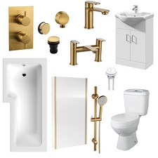 Albury L Shape Shower Vanity Bathroom Suite - Brushed Brass - 1600 - Left Hand