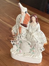 Large Antique Early Staffordshire 'Scottish Couple On Clock' Figure 14" Tall