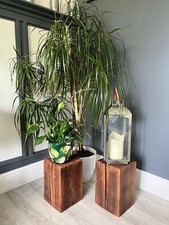 Unique Solid Oak plant stands inlayed with black resin.  