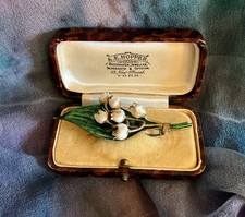 Vintage 30s Brooch Lily of the Valley Cold Painted Enamel #1050#*108@C1