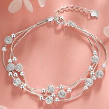 925 Sterling Silver Bead Linked Bracelet Women Girls Jewellery Gift UK