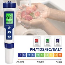 5IN1 PH Meter TDS/EC/Salt/Temper Water Quality Monitor Tester Pen Pool Aquarium