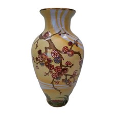 Ceramic Vase Japanese Style Cherry Flower Blossom Yellow Swirl  Past Times 12"