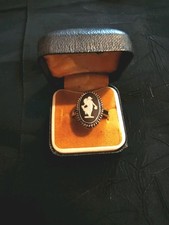  VINTAGE 925 SILVER BLACK JASPER WARE WEDGWOOD RING  ASSAY SIZE L 1/2 HALLMARKED