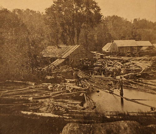 Logging mill stereoview photo - logging,