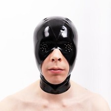 Rubber/Latex Sucker Hood, Open Face, Pull-On, Pin Eyes, Fetish, BDSM