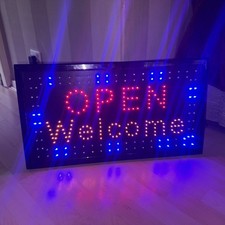 Large Bright Flashing LED OPEN WELCOME Shop Sign Neon Hang Display 60x30 Cm