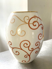 Wedgwood Marrakech bone china oval vase, white gold swirls 16cm high