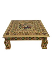 Gold Minakari Peacock Bajoth Pooja Chowki Mandir Stand – 15/18/21 Inch